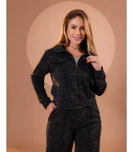 Conjunto Feminino Inverno Calça Com Bolso Casaco Blusa