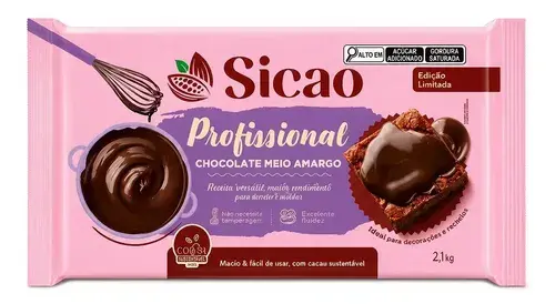 Chocolate Meio Amargo Uso Profissional Sicao 2,1kg Barra
