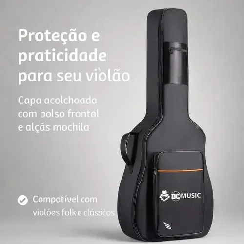 Capa para Violão Don Caprini Acolchoada com Alça Mochila e Bolso Frontal para Folk e Clássico até 41"