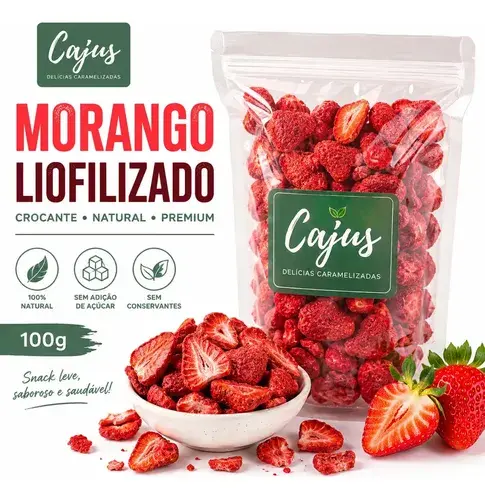 Morango liofilizado Cajus Delícias Caramelizadas Natural liofilizado 100 g