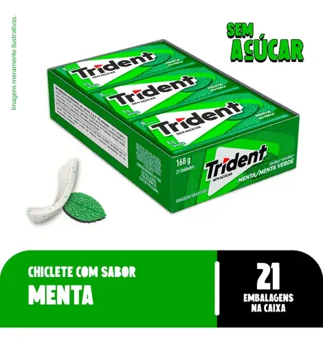 Chiclete Trident Menta - Caixa c/ 21 unidades sem açúcar