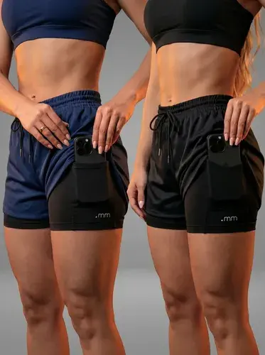 Kit 2 Short Duplo Compressão Fitness Bermuda Treino Feminino