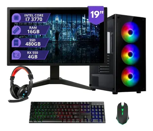 Pc Gamer Completo Cpu Intel I7 3a 16gb 480gb 4gb Rx550 Ddr5