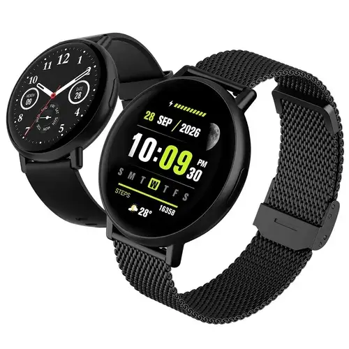 Relógio Smartwatch Forestory R1 Smart Watch Inteligente Redondo Bluetooth Ip68 À Prova D'água Notificações Chamadas Relogio Corrida com Android e iOS Com 2 Pulseiras Feminino Masculino Alumínio