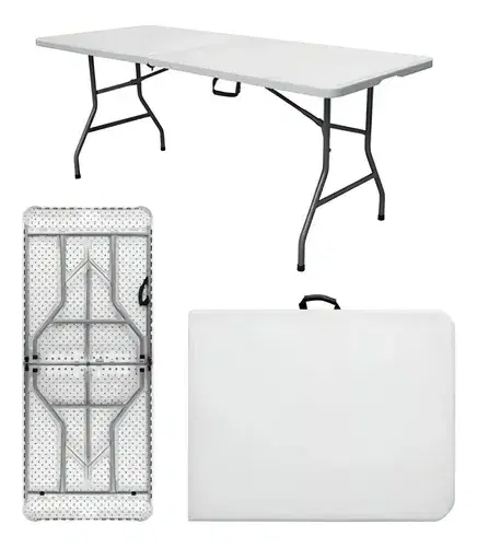 Mesa Dobrável Vira Maleta Com Alça Portátil 1.80m Para Camping Pesca Jardim Área Externa Ou Interna Salão De Festas Gourmet Cor BrancoLuvinco