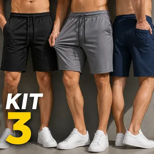 Kit 3 Short Bermuda Masculino Elastano Academia Casual Bolso