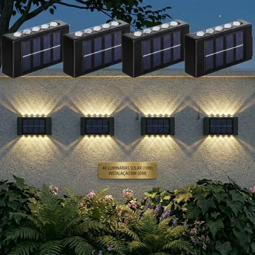Kit 4 Arandela Lampada Solar Led Parede Jardim Externa Ip65