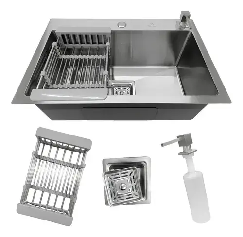 Cuba Pia Cozinha Gourmet Quadrada Aço Inox 304 Escovada 60x40cm com Acessórios Stillus Home