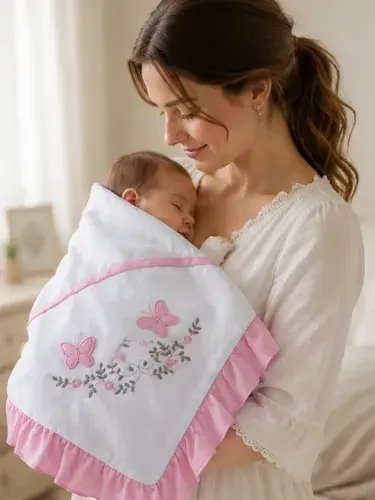 Manta De Bebê Com Babado Menino Menina Recém Nascido Macia