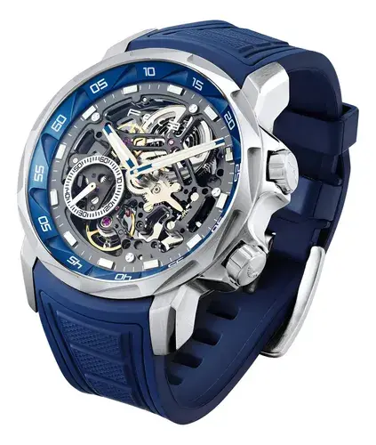 Relógio masculino Feice Automatic Skeleton 5atm, silicone, safira, azul, azul