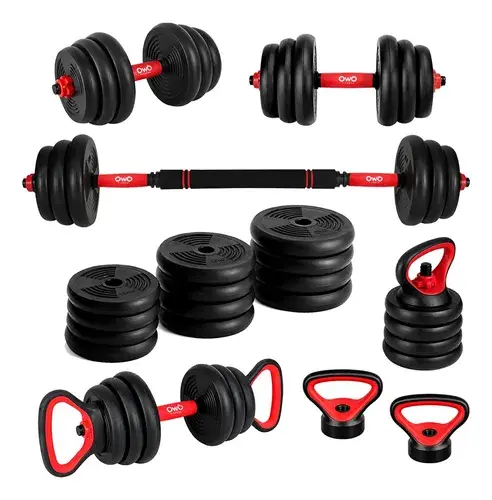 Kit 6 Em 1 Combo Red Dumbbell 20kg-halteres Barra Kettlebell