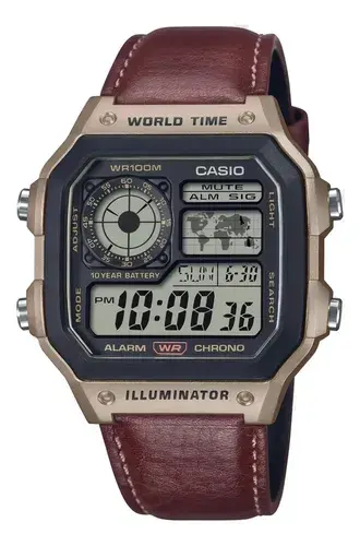Relógio Casio Illumitator Sport World Map AE-1200whl - 5avdf Preto Marrom Digital
