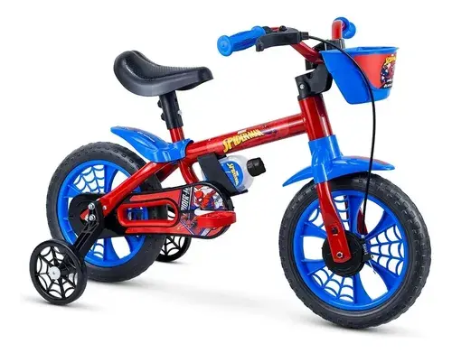Bicicleta Infantil Aro 12 Homem Aranha Nathor Spider-man Cor Vermelho Azul e Preto