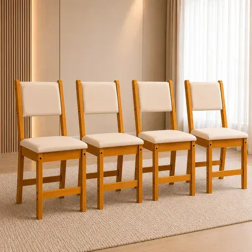 Kit 4 Cadeiras Estofadas Reforçadas Sala De Jantar Cor Bege