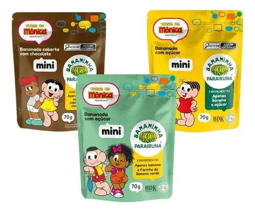 Kit Mini Bananinhas Paraibuna Vegana Turma Da Mônica 70g