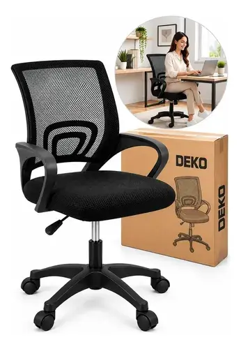 Cadeira De Escritório Giratória Estofada Preta Ergonomica Cor Preto Material Do Estofamento Algodão