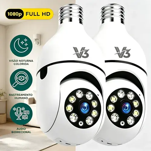 2 Câmera Segurança Ip Wifi 360 Lâmpada Prova Dágua Giratoria