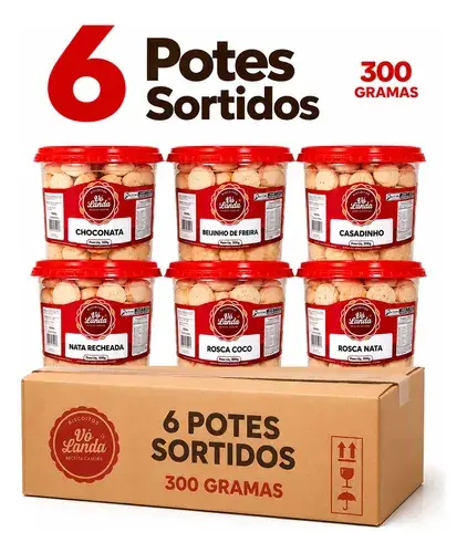 Kit 6 Potes Biscoito Amanteigado Recheados Atacado 300g