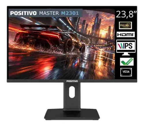 Monitor Positivo 23,8 Polegadas 2301 Full HD IPS Widescreen, Antirreflexo, Flicker-Free, Ajuste de Altura, Inclinação e Pivot - M2301 -Preto