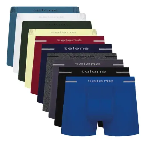 Kit 10 Cueca Boxer Sem Costura Microfibra Selene Masculina
