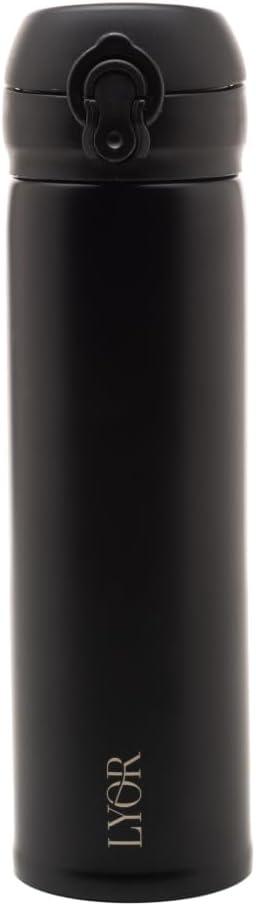LYOR - Garrafa Térmica Dupla Parede de Aço Inox com Tampa Flip Preta 410ml