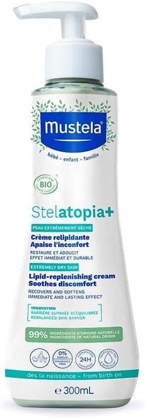 Hidratante Mustela Stelatopia+ Relipidante Antiprurido, 300ml, para Peles Secas e Atópicas, Sem Fragrância, Uso Familiar