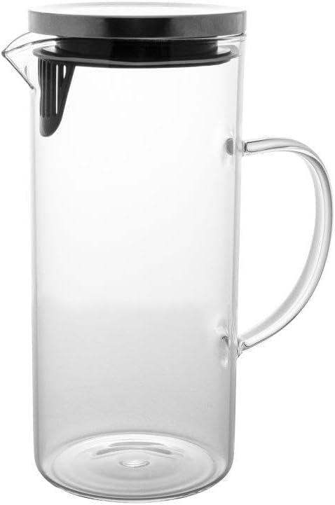 Mimo Style Jarra de Vidro Borossilicato Com Alça e Tampa Hermética Removível em Silicone e Aço Inoxidável, Capacidade 1,3 Litros, Resistente, Suporta Altas e Baixas Temperaturas