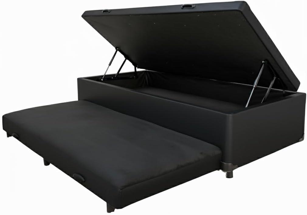 Cama Box Baú Solteiro com Auxiliar Conjugada | Pistão a Gás | Suporta Até 200kg | 188x88x42 | (CORINO PRETO)