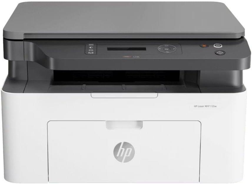 Impressora Multifuncional HP Laser MFP 135w 220v. Tecnologia de Impressão Laser Wi-Fi. Funcoes: Imprimir, Copiar, Digitalizar. Cor Branca/Preta (4ZB83A#AC8)