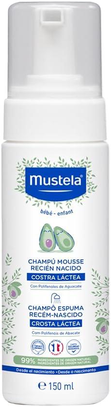 Mustela Shampoo Recém-Nascido 150 ml - Xampu textura Espuma, Previne e Elimina a Crosta Láctea dos Bebês - Vegano, feito com 99% de ingredientes de origem natural - Mustela Bebê e Criança
