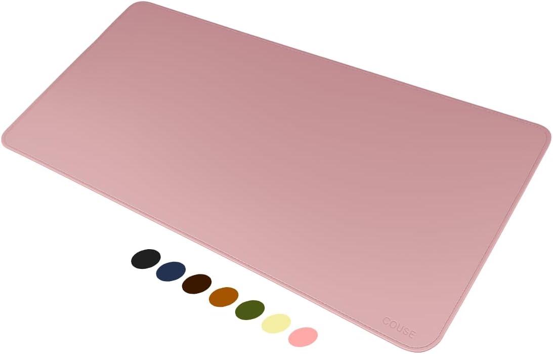 Mouse Pad Desk Pad Couse em Couro Ecológico 90x40cm + Porta-Copos Premium (Rose)