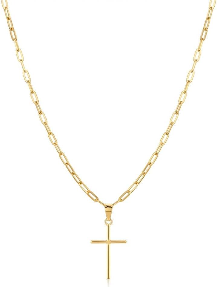Corrente Masculina com Pingente Crucifixo Palito, Banhada a Ouro 18k, 70cm, Premium