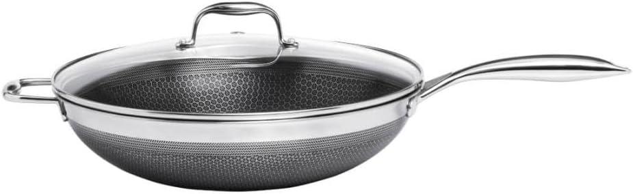 Oxford Panela Wok em Aço Inox Corpo Triplo com Cabo - Cookingpro Hive 34CM Aço Inoxidável