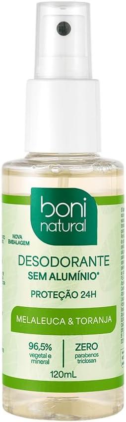 Desodorante Natural e Vegano com óleos essenciais de Melaleuca e Toranja, 24h de proteção, Sem Alumínio, Sem Parabeno, Boni Natural, Transparente