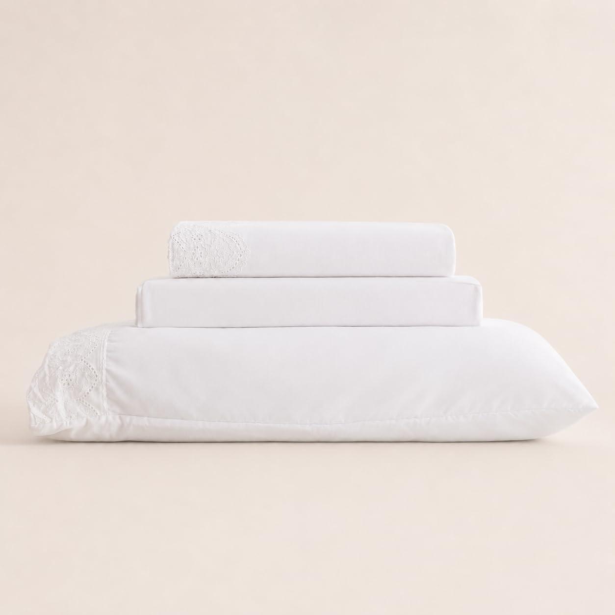 LYOR - Jogo de Cama Bordado Solteiro Belle Maison Microfibra Branco