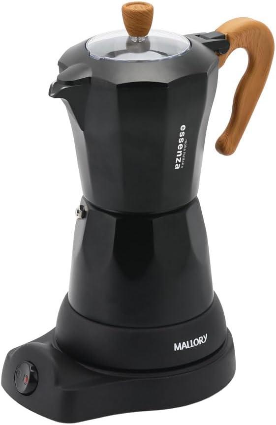 Cafeteira Italiana Elétrica Mallory Essenza - 480W, Até 6 Xícaras (280mL), Preparo em 6 Minutos, Corpo em Alumínio, Tampa de Vidro e Base Elétrica - 220V