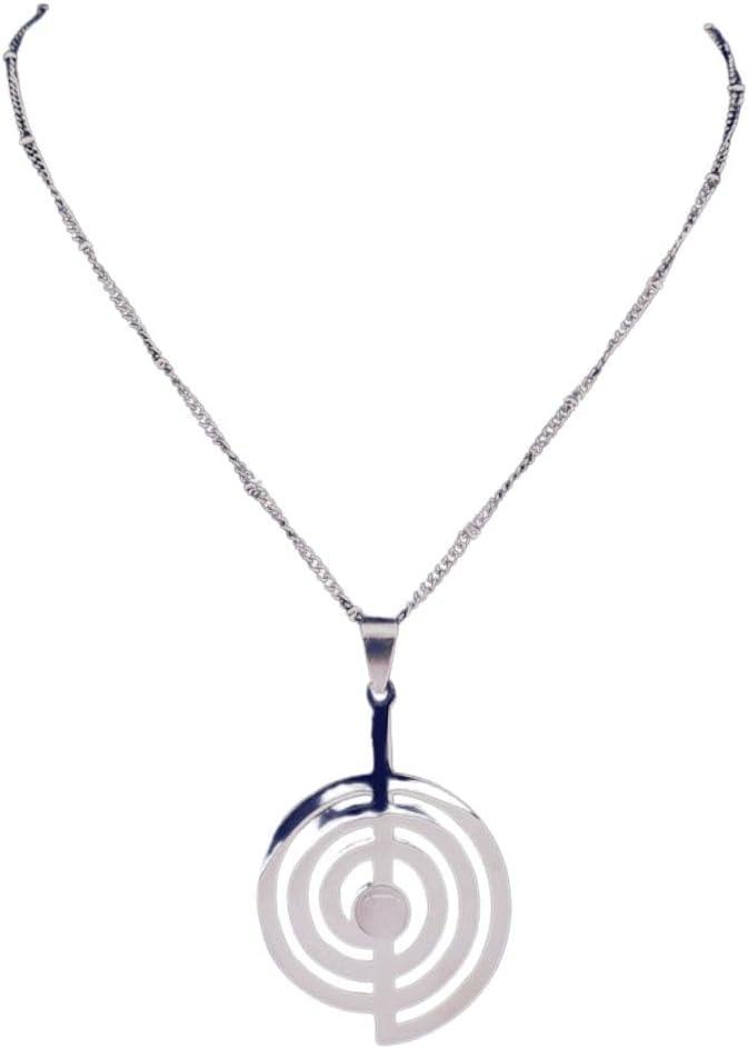 Colar Talismã "Energia Universal" com Pedra Opala Branca em Aço Inoxidável Unissex – Símbolo Cho Ku Rei Reiki, Proteção Espiritual e Alinhamento dos Chakras – Acompanha Bolsa de Veludo