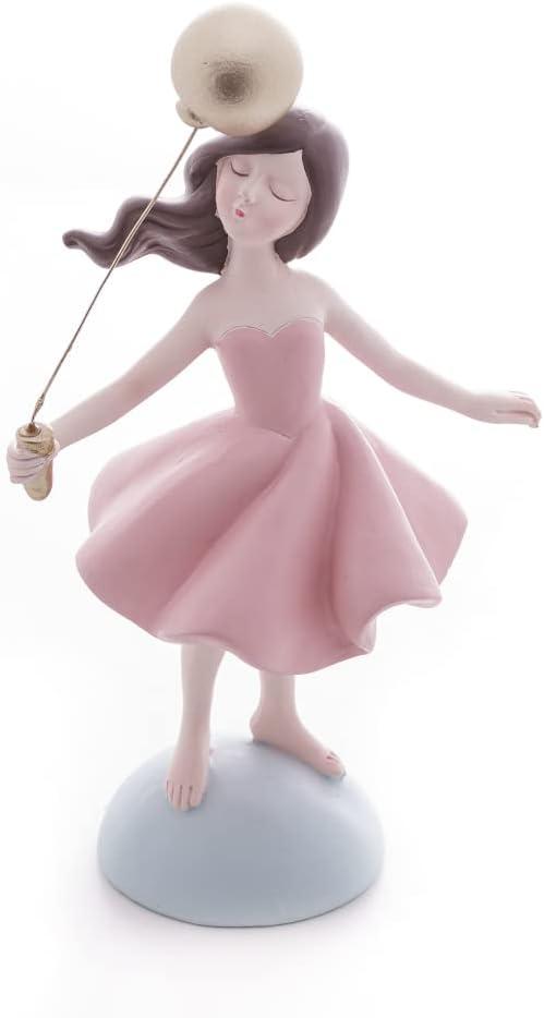 WOLFF - Figura Decorativa Boneca com Balão de Resina Dourado 13cm x 8cm x 22cm