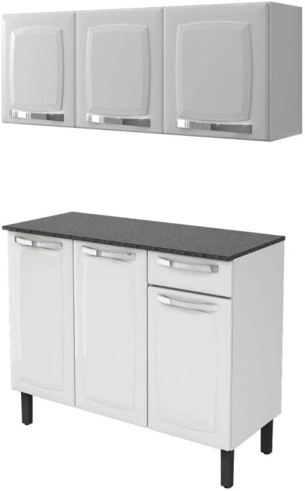 Kit Multiuso Itatiaia Aço Balcão 3 Portas e 1 Gaveta Com Armário Aéreo 3 Portas Branco Rose