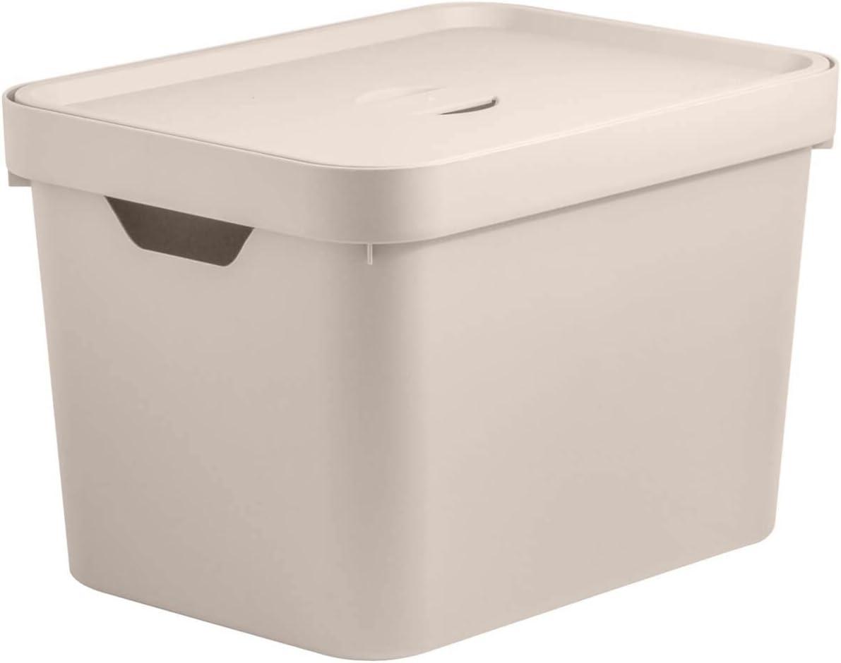 Ou Caixa Organizadora com Tampa18L Bege Linha Cube