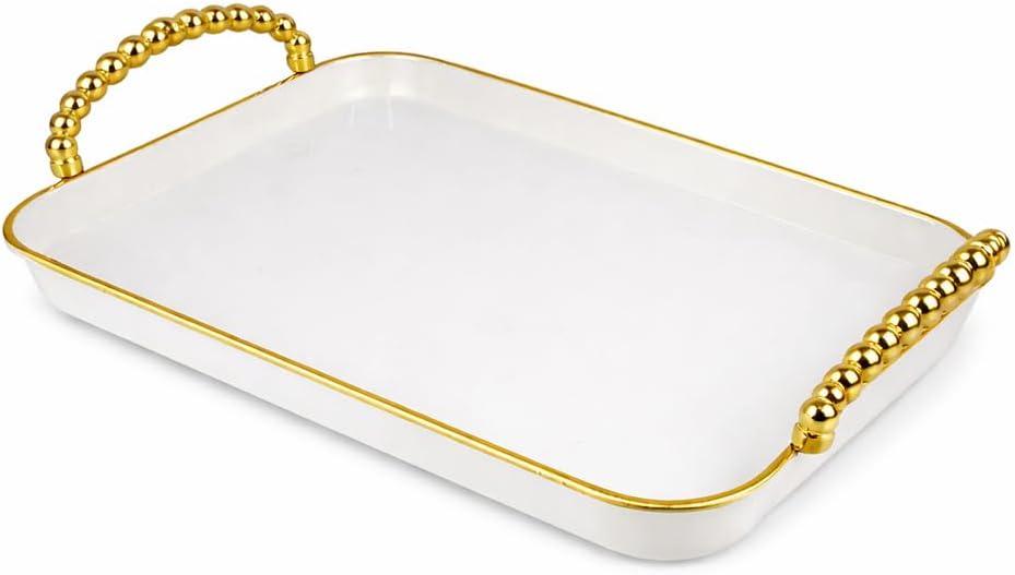 Bandeja De Plástico Resistente Com Alças No Tamanho 26x37,50Cm (Dourada)