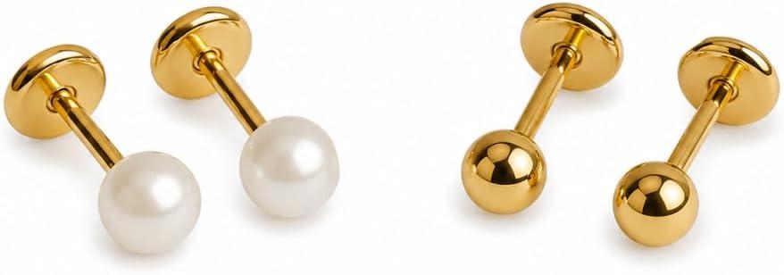 Kit Brinco infantil Pérola e Bolinha Tarraxa Baby Banhado A ouro 18k Antialergico