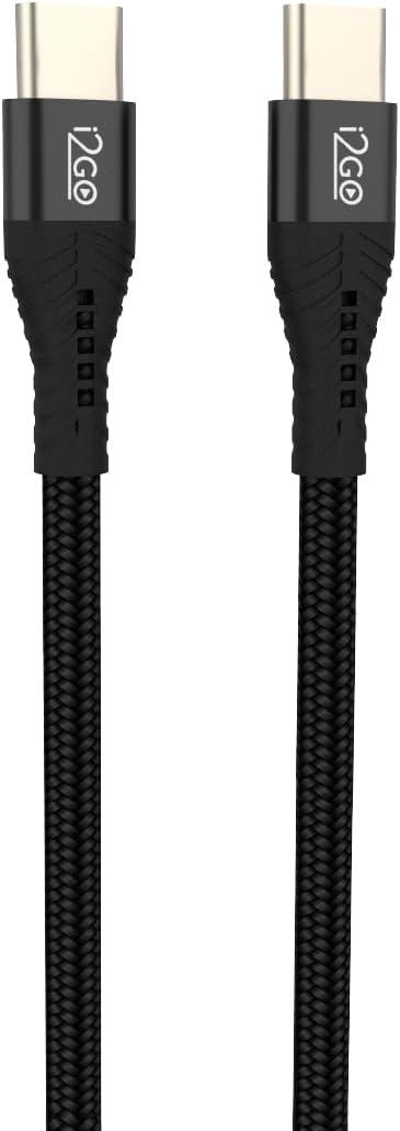 Cabo USB-C + USB-C I2GO Boost Speed 100W 2m 5A Nylon Trançado Preto - I2GO PRO