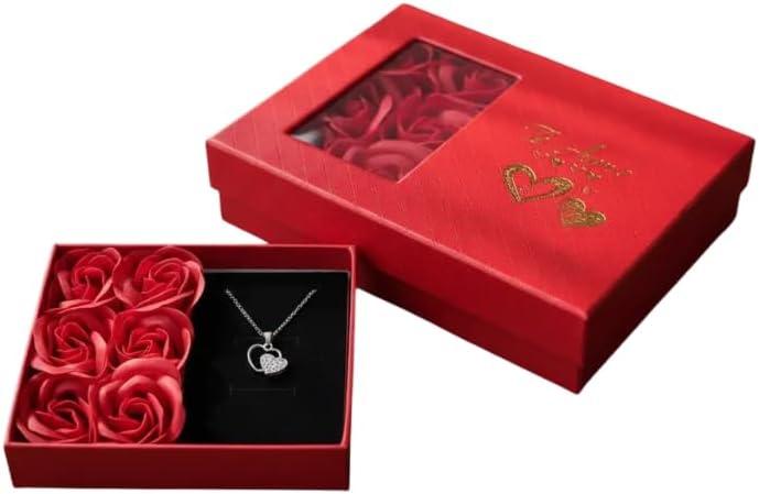 Caixa Rosa Colar Coração Joia Aleatória Feminino Kit Presente Flor Eterna
