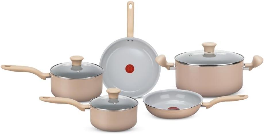 Jogo de Panelas Rochedo Ceramic Light Sand 5 Peças com Revestimento Cerâmico, Thermo-Sinal® Exclusivo, Fácil de Limpar, Cabo Soft Touch