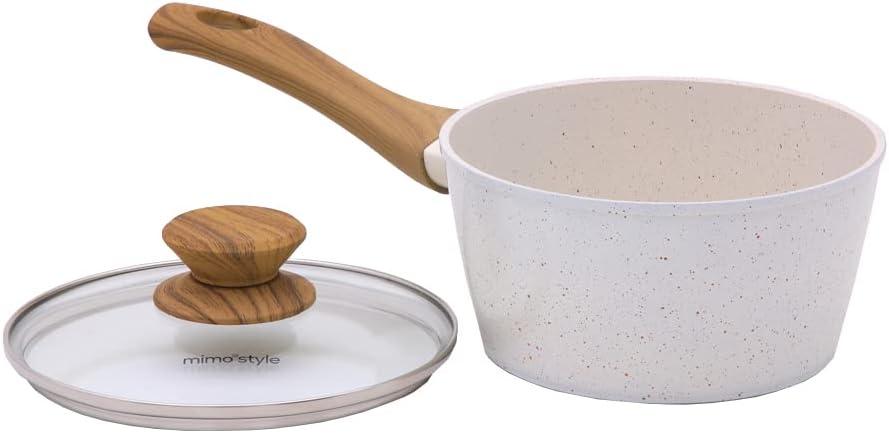 Mimo Style, Panela em Aço Inox com Tampa de Vidro com Saída de Vapor Style Cook Mármol, 16 cm - Branco