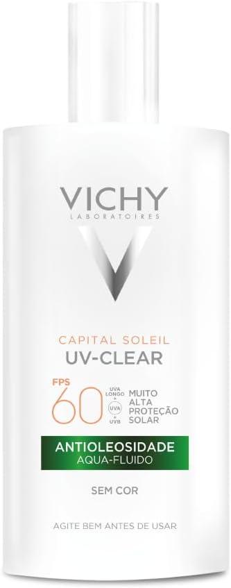 Vichy Capital Soleil UV-Clear Protetor Solar Facial Antioleosidade e Antiacne Sem Cor, Toque Seco FPS 60, com Niacinamida e Ácido Salicílico, Acabamento Invisível, 40g