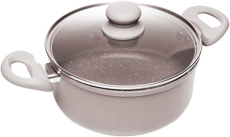 LYOR - Caçarola de Indução com Tampa de Vidro - 20cm em Alumínio com Revestimento Cerâmico - Cor Taupe