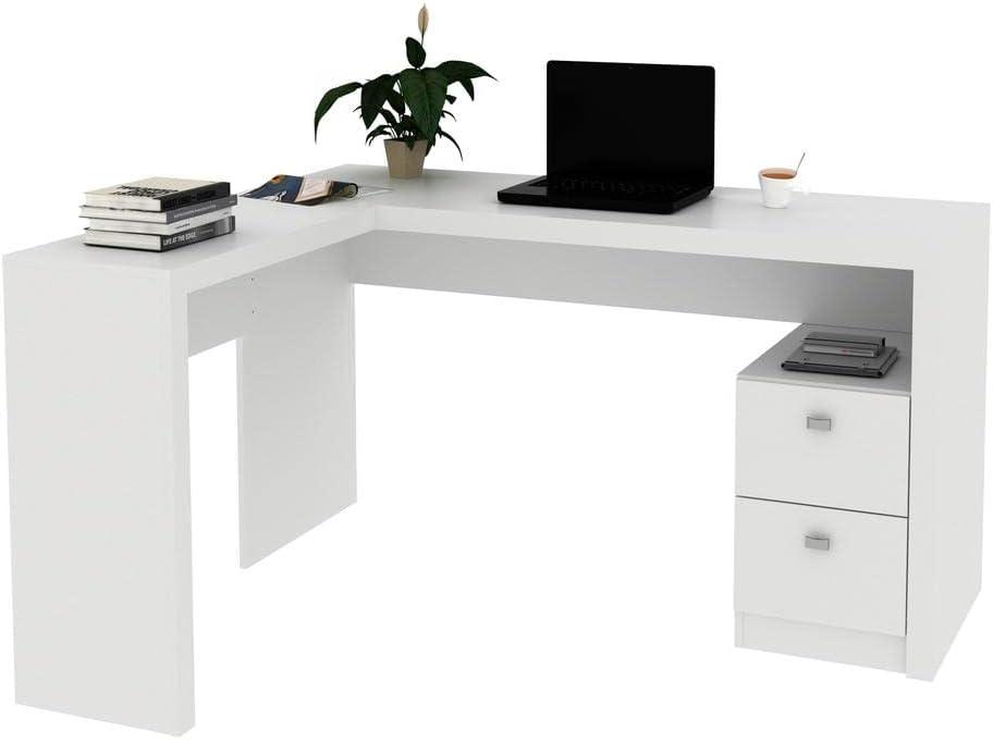 Escrivaninha/mesa Escritório de Canto com 2 gavetas Multimóveis Cr25032 Branca