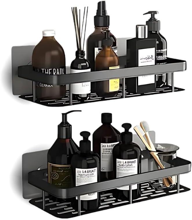 Kit 2 Prateleiras Nicho para Box de Banheiro Suporte Porta Shampoo e Sabonete Organizador com Adesivo Sem Furar a Parede Preto